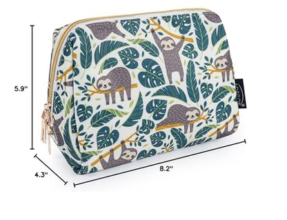 Aosbos Small Travel Makeup Pouch - Cosmetic Bag for Women - Green Leaf - color: Verdant Sloth