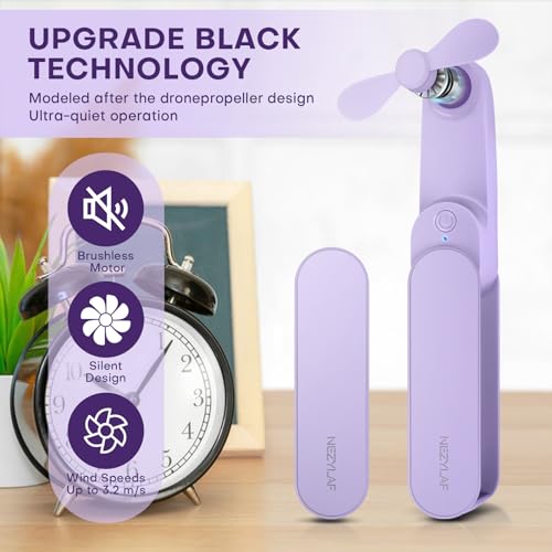Portable mini handheld Fan, small Rechargeable Personal Fan for 9-15 Hours Runtime, Pocket Design for Travel/Women Essentials/vacation/beach/vacation/airplane/disney - color: Purple