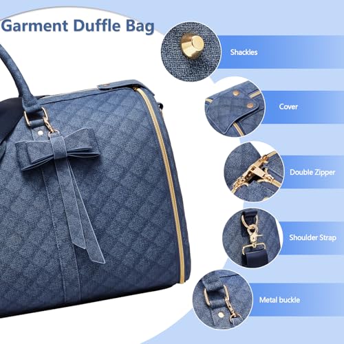 Garment Bags for Travel, Convertible Suit Travel Bag for Women, Stylish Carry On Garment Bag with Toiletry Pocket, Shoulder Strap & Shoes Compartment, 2 in 1 Foldable PU Leather Duffle Bag, Navy Blue - color: Navy Blue