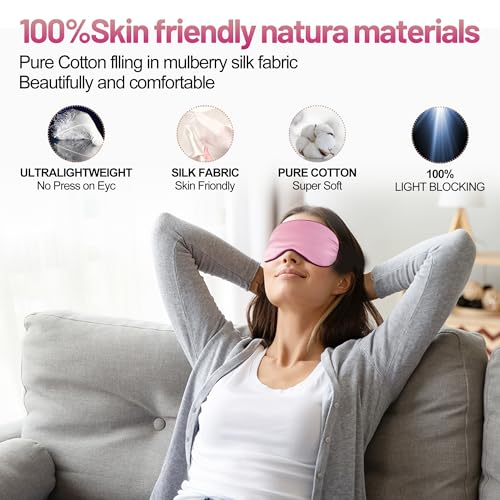 Sleep Mask, Silk Eye Mask for Sleeping with Adjustable Strap, Blindfold Eyeshade for Men & Women, Comfortable & Soft Eye Cover Eyeshade for Night Sleep (Rose Pink) - color: Rose Pink