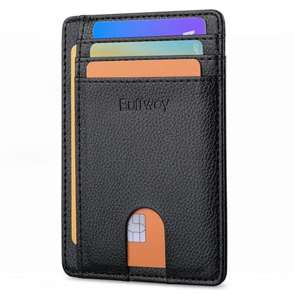 Buffway Slim Minimalist Front Pocket RFID Blocking Leather Wallets for Men and Women - Lichee Black - color: Lichee Black