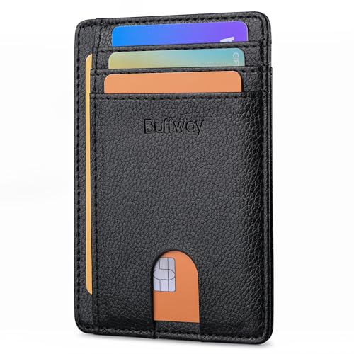 Buffway Slim Minimalist Front Pocket RFID Blocking Leather Wallets for Men and Women - Lichee Black - color: Lichee Black