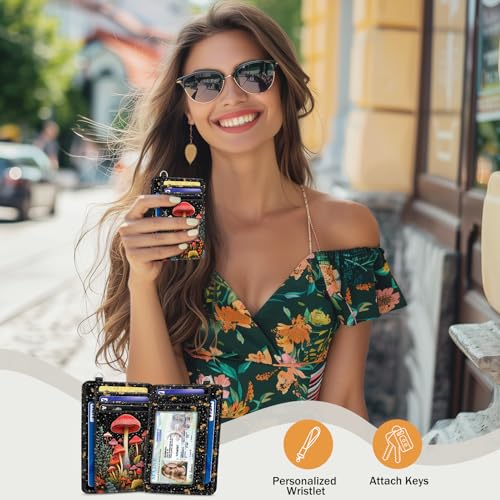 Yonlevres Mushroom Credit Card Holder Slim Wallet, RFID Wallet Women Front Pocket Small Card Holder, Travel Funny Cute Thin Card Case with ID Window PU Leather RFID Blocking Card Organizer Gifts Girls - color: Mushroom