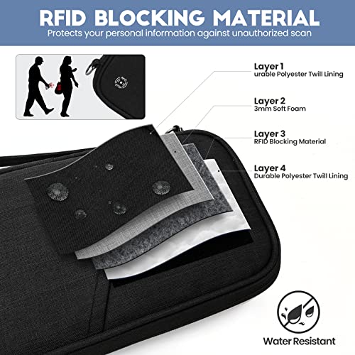 Passport Wallet, RFID Passport Holder with Vaccine Card Slot, for Family and Women & Men, Travel Document Organizer with Removable Wristlet Crossbody Strap (Black) - color: Black