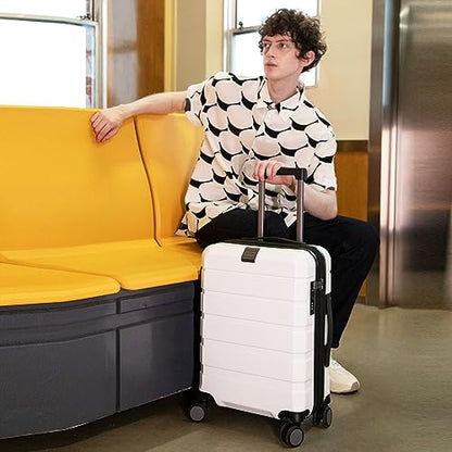 KROSER Hardside Expandable Carry On Luggage with Spinner Wheels & Built-in TSA Lock, Durable Suitcase Rolling Luggage with USB Port, Carry-On 20-Inch, White - color: White