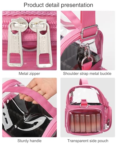 NAONAYA Pink Makeup Brush Bag, Large Makeup Brush Holder Professional Makeup Artist Travel Case Clear Waterproof Cosmetic Organizer Bag, Full Open Easy to Access, with Adjustable Strap and Dividers - color: pink, size: S