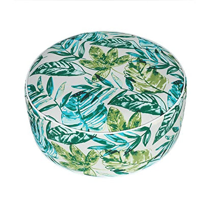 Inflatable Outdoor Ottoman,20"x9" Portable Patio Pouf,Water Resistant,Fade-Resistant,Round Blow Up Footrest Stools for Home Garden Camping Travel(Palm Leaf) - color: Palm Leaf