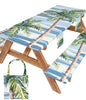 Picnic Table Cover with Bench Covers Waterproof Elastic Rectangle Reusable Folding Tablecloth Manteles Mantelería Camping Essentials Rv Car Travel Supplies Table Cloth Outdoor Road Trip Camper Gifts - color: Blue Green Coconut Tree, size: 72in
