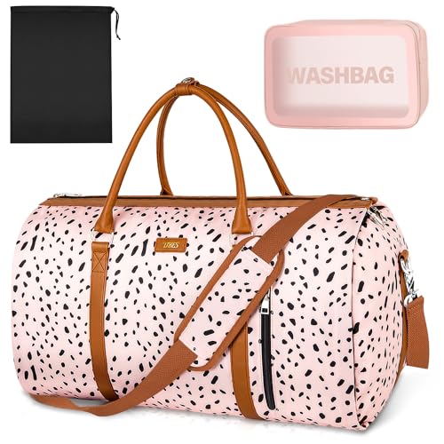 Convertible Garment Duffle Bags for Travel - Carry On Garment Bags With Toiletry Bag, Large Weekender Bags for Women Men 2 in 1 Hanging Suitcase Suit Travel Duffel Bags (Pink Leopard) - color: O-Pink Leopard