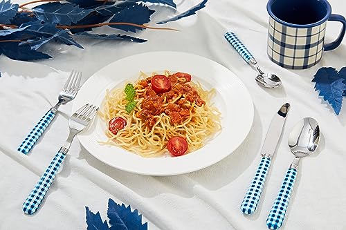 ANNOVA Silverware Set Stainless Steel Colorful Tableware Kitchen Flatware Set Utensils, Includes Dinner Knives, Forks, Spoons, Salad Forks & Dessert Spoons (Dark Blue/Checkered, 20 Pieces) - color: Dark Blue