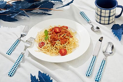ANNOVA Silverware Set Stainless Steel Colorful Tableware Kitchen Flatware Set Utensils, Includes Dinner Knives, Forks, Spoons, Salad Forks & Dessert Spoons (Dark Blue/Checkered, 20 Pieces) - color: Dark Blue