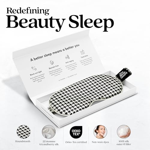 TheSleepGuard Pure Silk Sleep Mask [100% 6A Mulberry Silk, 22 Momme] Light Blocking Travel Essentials. Eye Masks for Sleeping. Black Oeko-Tex Blindfold. Eye Covers for Men & Women - color: Houndstooth