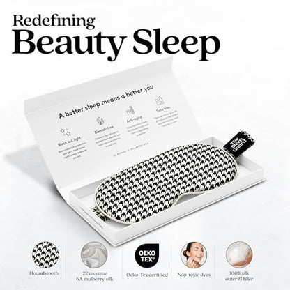 TheSleepGuard Pure Silk Sleep Mask [100% 6A Mulberry Silk, 22 Momme] Light Blocking Travel Essentials. Eye Masks for Sleeping. Black Oeko-Tex Blindfold. Eye Covers for Men & Women - color: Houndstooth