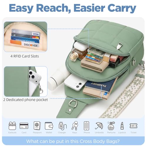 Anti Theft Sling Bag for Men & Women, Lightweight Puffer RFID Crossbody Bag for Travel, Commuting & City Walking, Hands-Free Everyday Essentials Bag Green - color: Green