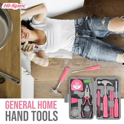 Hi-Spec Tool Set 25pc Pink Household DIY Tool Kit for Women. Small Mini Tool Box Set of Starter Basic Ladies Tools - color: Pale Pink, size: 25 Piece