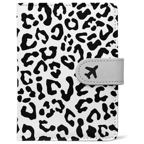Passport Holder, Travel Wallet Cover with Pen Loop | Cute RFID Blocking Leather Case with Magnetic Closure for Travel Essentials-Leopard - color: K-Wild