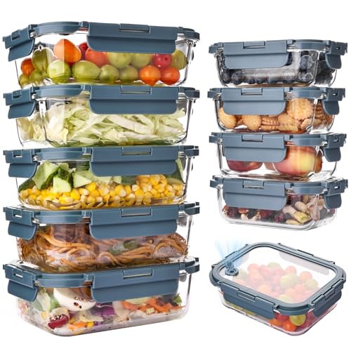 Liuruiyu 10 Pack Glass Food Storage Containers with Glass Lids, Airtight Meal Prep Containers, Leak-Proof Bento Boxes for Microwave, Oven, Freezer & Dishwasher, BPA-Free - color: 5*12.5&5*35.8oz
