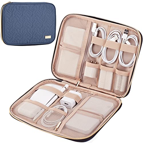 NISHEL Travel Cord Organizer Case, Tech Electronic Bag, Essentials for Charger, Cable, Phone, Hard Drive, USB, SD Card, Aegean-Blue - color: Aegean-Blue