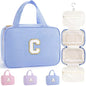 TOPEAST Hanging Toiletry Bag for Women - Travel Toiletry Bag Makeup Bag, Portable Toiletries Travel Bag and Cosmetic Bag, Airplane Travel Essentials - Letter C, Blue - color: Blue, style: C