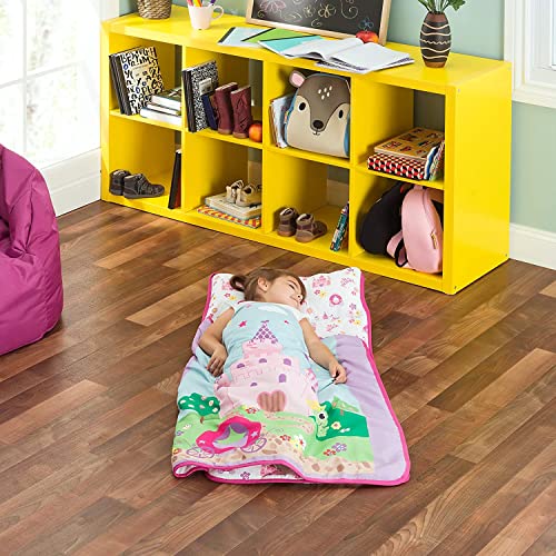 EVERYDAY KIDS Toddler Nap Mat with Removable Pillow -Princess Storyland- Carry Handle with Fastening Straps Closure, Rollup Design, Soft Microfiber for Preschool, Daycare, Sleeping Bag -Ages 2-6 years - color: Princess Storyland