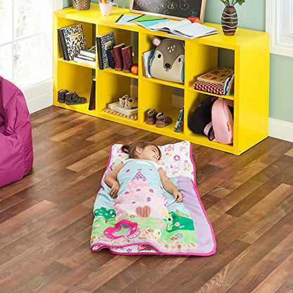 EVERYDAY KIDS Toddler Nap Mat with Removable Pillow -Princess Storyland- Carry Handle with Fastening Straps Closure, Rollup Design, Soft Microfiber for Preschool, Daycare, Sleeping Bag -Ages 2-6 years - color: Princess Storyland