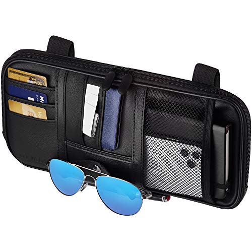 Car Sun Visor Organizer – Car, SUV, Truck Interior Accessories - Magnetic Glasses Holder & Full Length Horizontal Pockets, Allows Safe Driving - 12.2 X 6.1 in, Black - color: Black