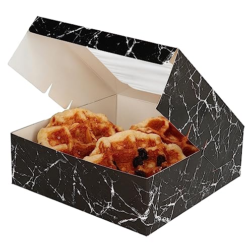 20 Pack Bakery Boxes with Window Small 6x6x2 inch for Cookie, Candy, Pastry, Brownie, Chiffon Cake, Tart, Pie, Waffle (Black Marble) - color: Black Marble