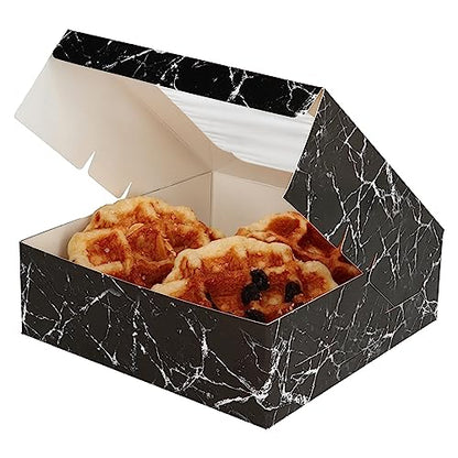 20 Pack Bakery Boxes with Window Small 6x6x2 inch for Cookie, Candy, Pastry, Brownie, Chiffon Cake, Tart, Pie, Waffle (Black Marble) - color: Black Marble
