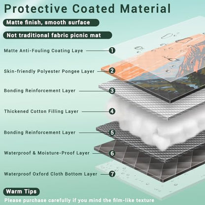60x80" Waterproof Picnic Blankets Outdoor Sandless Beach Blanket Foldable Padded Ground Grass Park Lawn Mat Tent Camping Rug Backpack Hiking Roadtrip Gadgets Gifts Rv Car Travel Trailers Items - color: Green Mountain, size: 6'8" x 5' (Rectangular)