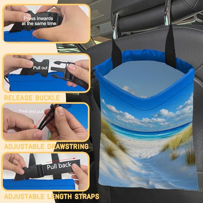 Summer Beach Car Garbage Bag, Compact 5.1L Canvas Trash Can with Drawstring Closure, Perfect for Cars, SUVs, RVs, and More - color: Summer Beach