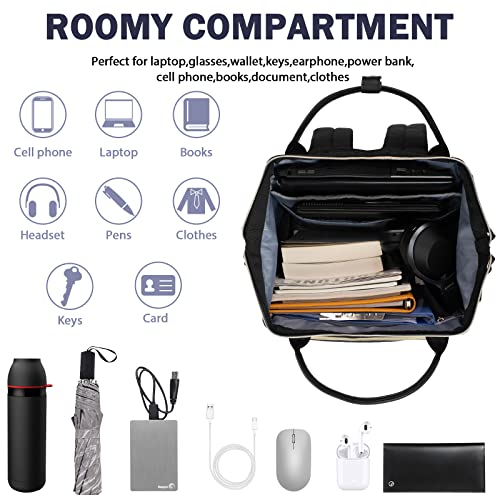 VANKEAN 17 Inch Laptop Backpack for Women Fashion Computer Work Bag, Large Capacity Waterproof Backpack, College Daypack Business Travel, Black - color: Quilted Black, size: 17.3 Inch