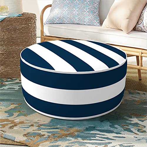 DYTXIII Inflatable Ottoman Stool D21 xH9 for Outdoor/Indoor Use, Water Repellent Patio Foot Rest Stool with Portable Handle,Round Pouf Ottoman Suitable for Garden,Deck and Camping - Cabana Navy - color: Cabana Navy, size: 21"D x 21"W x 9"H