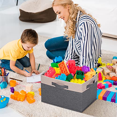 GhvyenntteS Large Fabric Storage Bins for Shelves with 3 Handles, 15x11x9.6 Inch Closet Storage Bins, Sturdy Foldable Storage Baskets for Shelves Closet Bedroom Living Room Office (Beige, Set of 3) - color: Grey & Beige, size: Large-3 Pack