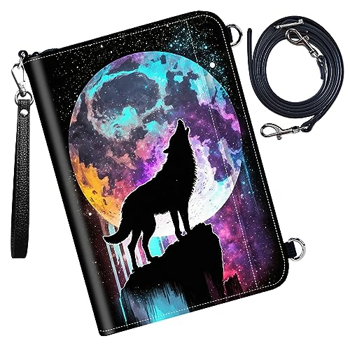 Passport Wallet,Family Passport Holder,Family Passport Bags for Travel,Travel Document Organizer Credit Cards Case with Removable Wristlet Strap for Women and Men,Moon Wolf - color: Moon Wolf