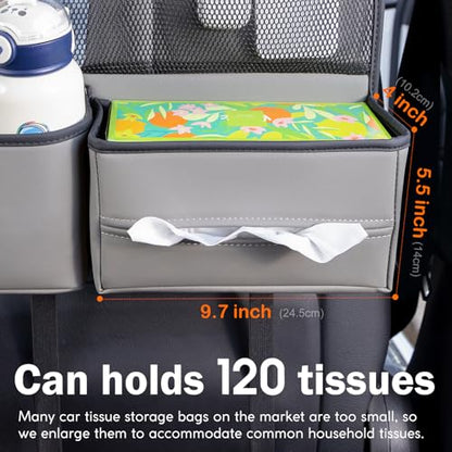 Leather Car Seat Back Organizer with Tissue Holder, Water Bottle Holder, Phone Holder for Road Trips. (Gray) - color: Gray