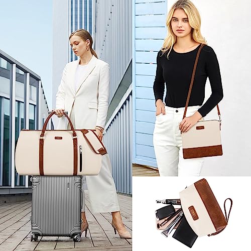 Convertible 2-in-1 Garment Bags for Travel, 50L Carry On Garment Duffle Bag With Shoe Compartment Large Weekender Bag for Women Men Hanging Suitcase Suit Travel Duffel Overnight Bags 4pcs Set - color: A-off White
