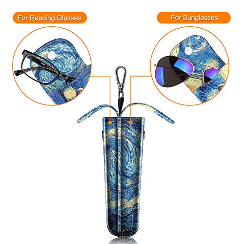 FINTIE Double Glasses Case with Carabiner Hook, Portable Vegan Leather Eyeglass Case Anti-scratch Sunglasses Pouch - color: Starry Night