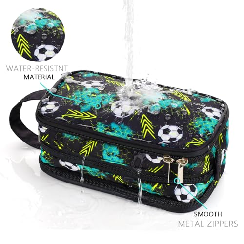 Kids Toiletry Bag for Boys, Travel Toiletry Bag for Little Young Boys Waterproof Hanging Wash Bag Toddler Traveling Toiletries, Soccer Balls Black - color: Black Soccer