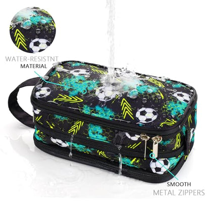 Kids Toiletry Bag for Boys, Travel Toiletry Bag for Little Young Boys Waterproof Hanging Wash Bag Toddler Traveling Toiletries, Soccer Balls Black - color: Black Soccer