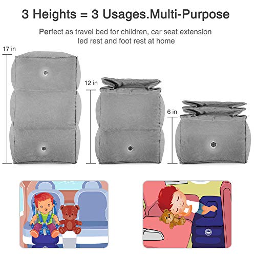 Inflatable Air Travel Foot Rest, Car Back Seat Pillow for Kids, Adjustable Height Leg Pillow for Long Flights, with Air Pump and Easy-Carry Strap, Great for Train, Office, Home (Grey, 2 Pack) - color: Gray 2