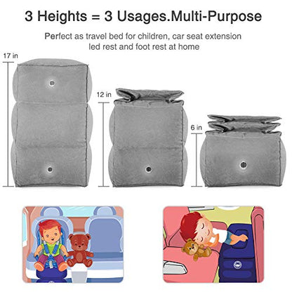 Inflatable Air Travel Foot Rest, Car Back Seat Pillow for Kids, Adjustable Height Leg Pillow for Long Flights, with Air Pump and Easy-Carry Strap, Great for Train, Office, Home (Grey, 2 Pack) - color: Gray 2