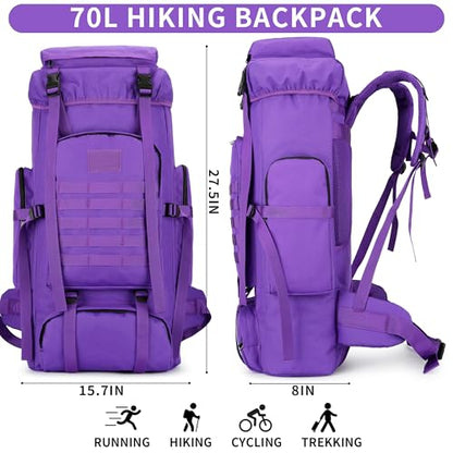 Hiking Backpack for Men 70L/100L Camping Backpack Military Rucksack Molle 3 Days Assault Pack for Climbing | Camping Backpack - color: 70l-purple
