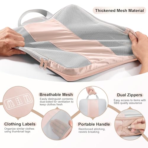 OlarHike 8 Set Compression Packing Cubes for Travel Gifts Mom Women,Airplane/Cruise/Car Travel Essentials,Compressible Expandable Saver Space Bags,Luggage Clothes Garment Bags for Travelers(Beige) - color: Beige