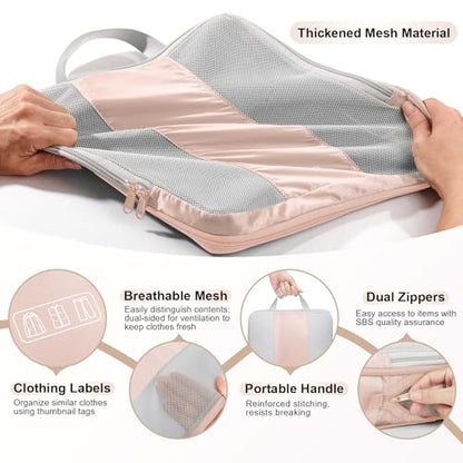 OlarHike 8 Set Compression Packing Cubes for Travel Gifts Mom Women,Airplane/Cruise/Car Travel Essentials,Compressible Expandable Saver Space Bags,Luggage Clothes Garment Bags for Travelers(Beige) - color: Beige