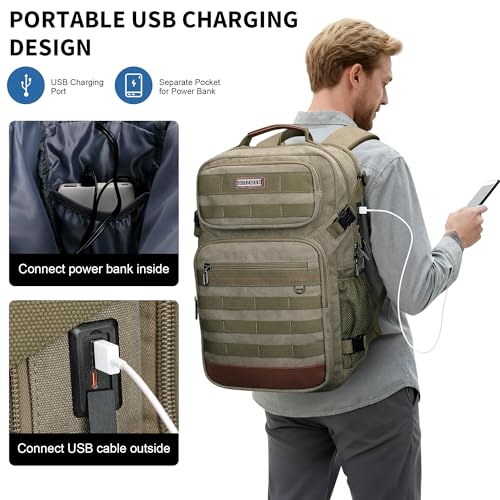 WITZMAN Canvas Travel Backpack for Men Multiple Pockets Fit 16 inch Laptop Backpack Carry-on Airline Approved(A8025 Army Green) - color: Army Green