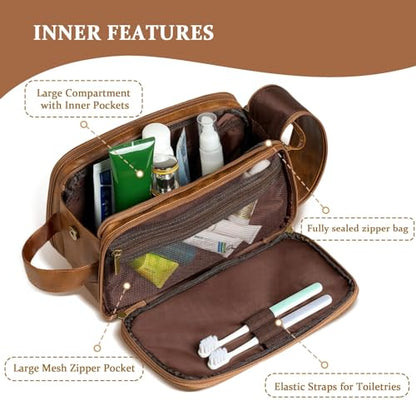Janhavi Birthday Gifts for Men, Beach Vacation Essentials, Waterproof Toiletry Bag with Hook, Personalized PU Leather Laser Engraved Initials & Mountain, Birthday Gifts For Him (Brown D) - color: Brown, style: D