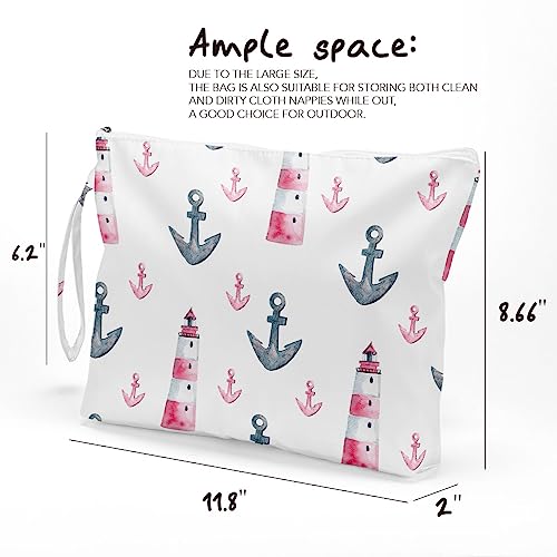 Fokongna Travel Makeup Bag - Wet Dry Bag for Swimsuit, Beach Pool Diapers, Dirty Yoga Gym Clothes - Zipper Pouch for Women, Sister, Friends - Ocean Sea Shells Beach Starfish - color: Anchor Watchtower