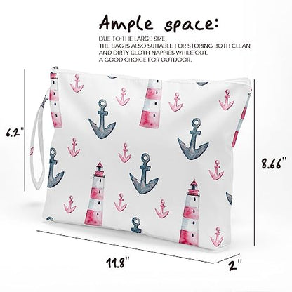Fokongna Travel Makeup Bag - Wet Dry Bag for Swimsuit, Beach Pool Diapers, Dirty Yoga Gym Clothes - Zipper Pouch for Women, Sister, Friends - Ocean Sea Shells Beach Starfish - color: Anchor Watchtower