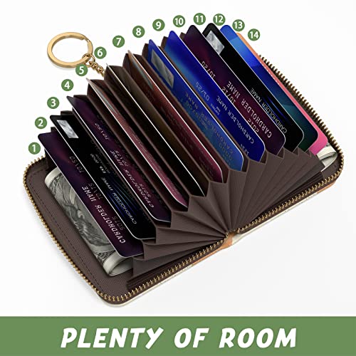 Aiawoxc Credit Card Holder, Small RFID Wallet Slim Leather Card Organizer Case with Zipper and Keychain, Abstract Boho Leaves - color: B-Desert Leaf, size: Keychain