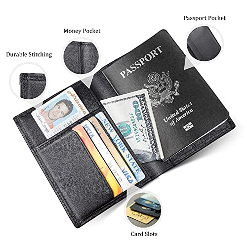 Polare Men's Slim RFID Blocking Leather Passport Holder Travel Bifold Wallet (Black) - color: Black